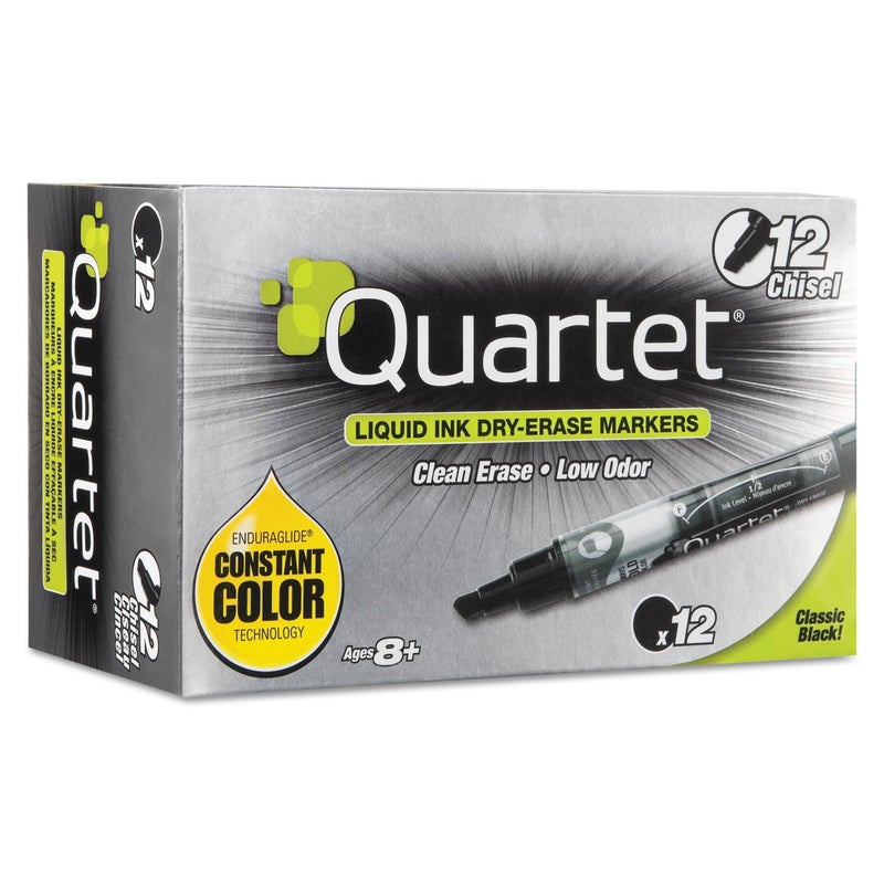 Quartet أربعة أقلام تحديد جاف، أقلام تحديد للسبورة البيضاء، رأس منحوت، إندورا جلايد، أقلام تحديد جاف للسبورة البيضاء للمعلمين، التعليم المنزلي وإمدادات المكاتب، أسود، 12 عبوة (5001-2M) - Image 1